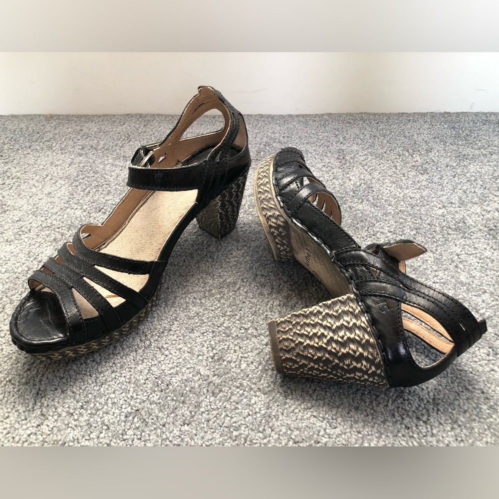 Josef Seibel Black Strappy Wedge Sandals